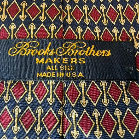 Vintage Brooks Brothers Makers Tie All Silk USA Geometric Red Gold Navy 80s-90s - Picture 9 of 16
